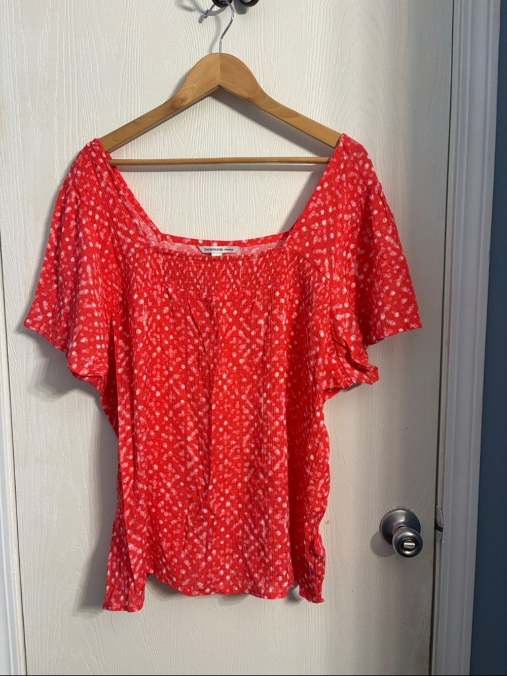 Zac & Rachel Coral-Red Floral Square Neck Top
